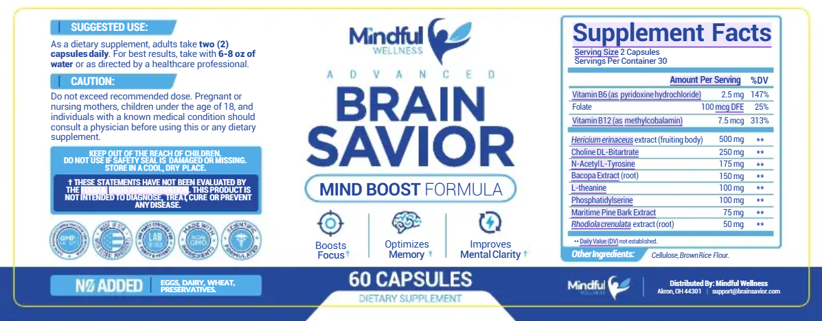 Brain Savior Supplement Facts label