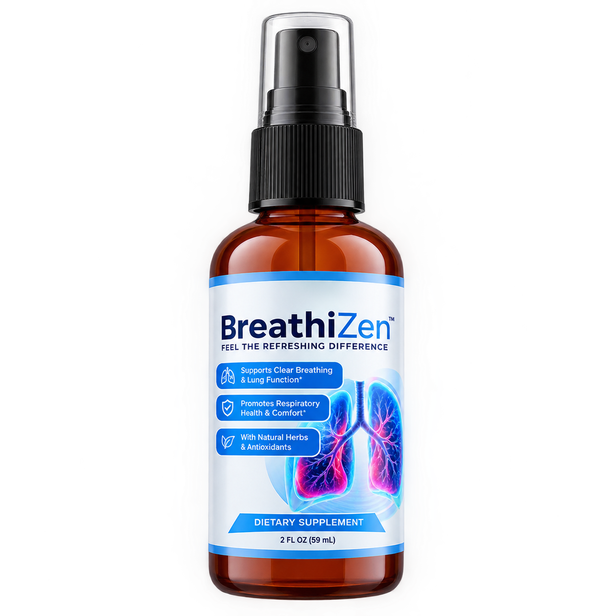 BreathiZen respiratory wellness oral spray bottle