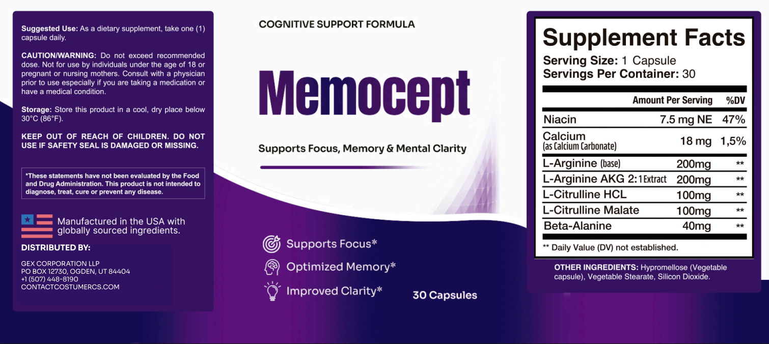 Memocept Supplement Facts label