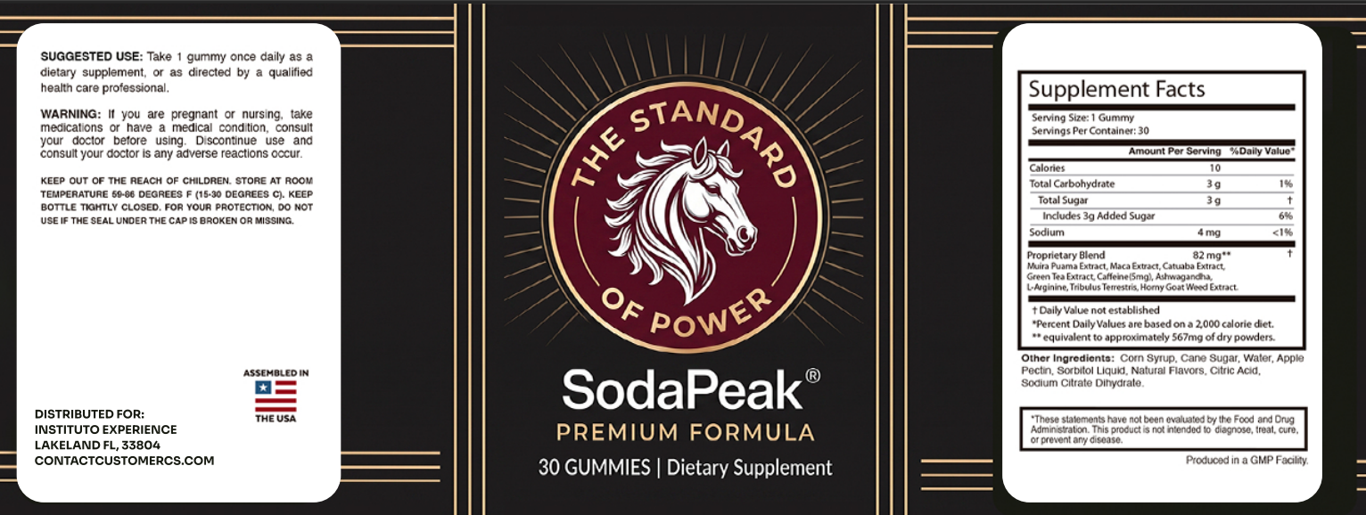 SodaPeak Supplement Facts label showing all 9 ingredients