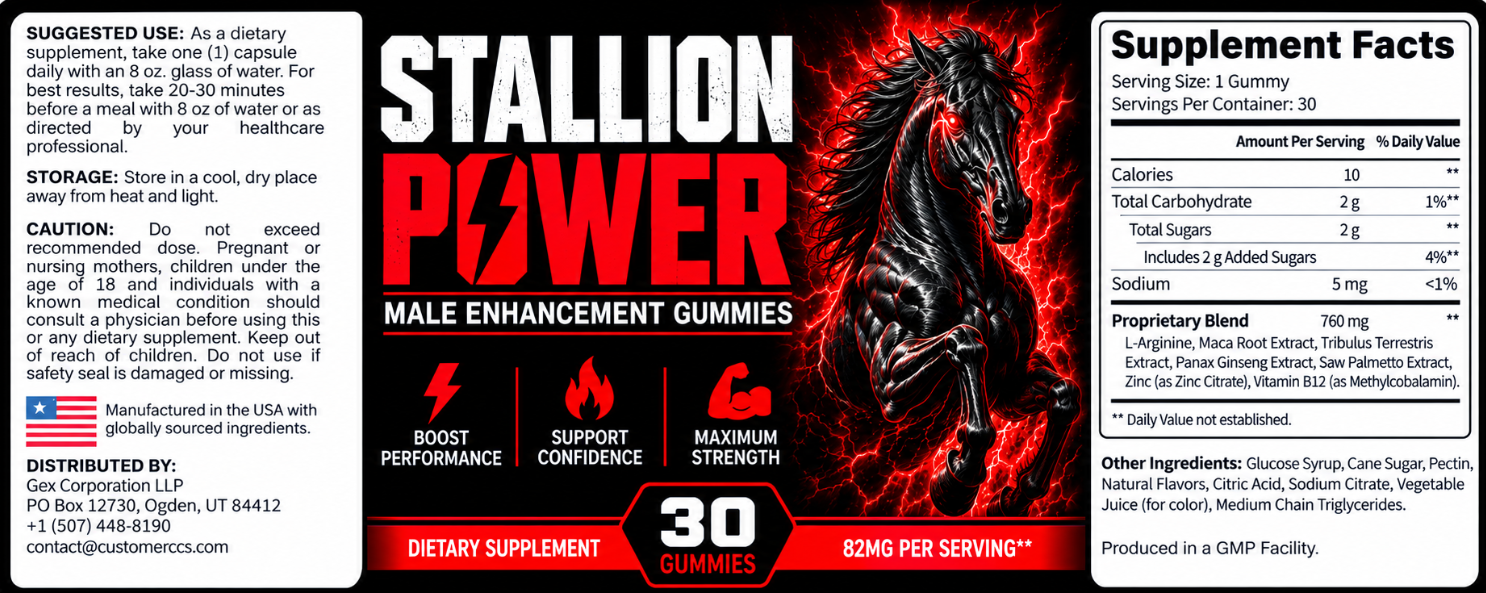 Stallion Power Gummies Supplement Facts label
