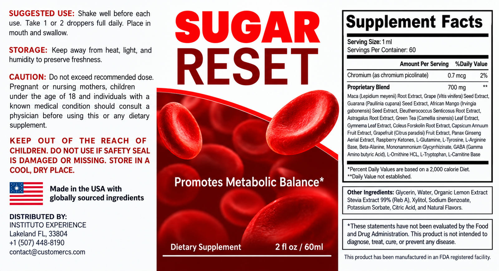Sugar Reset Supplement Facts label