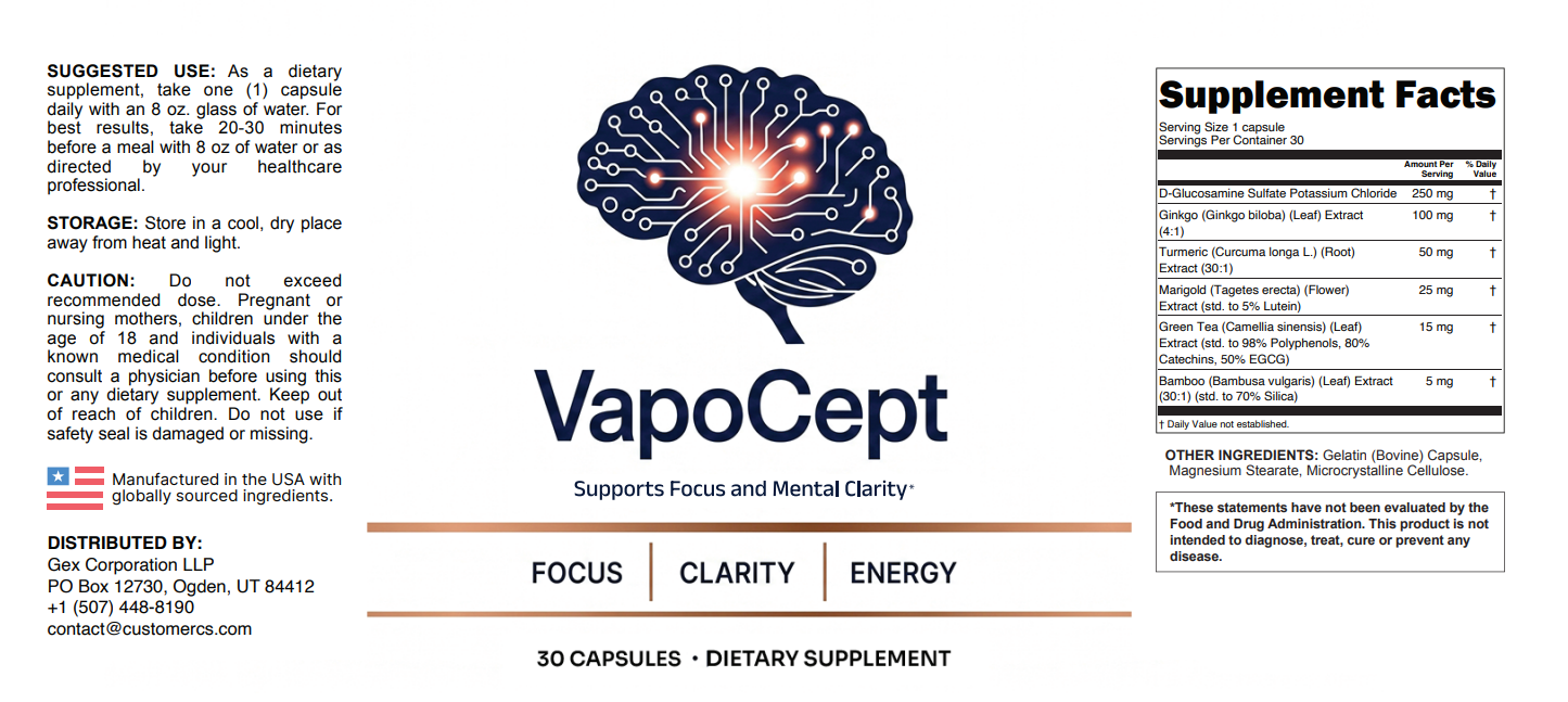 VapoCept Supplement Facts label