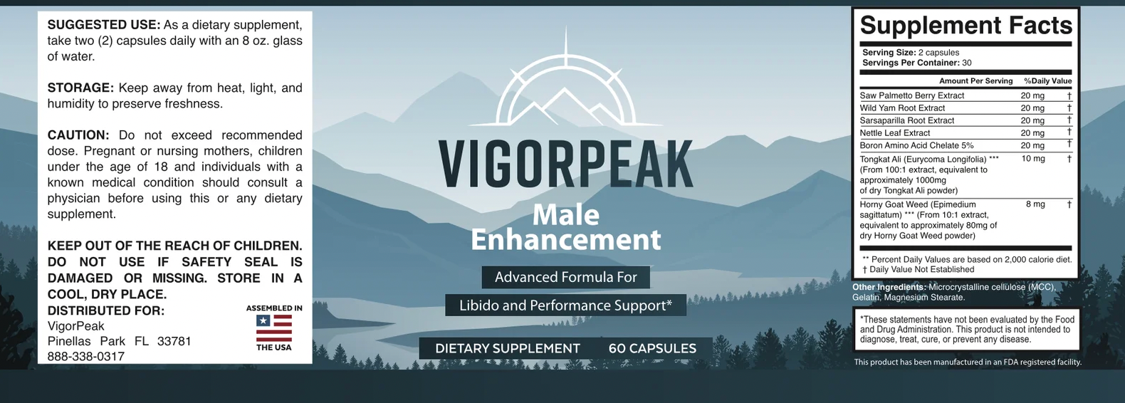 VigorPeak Supplement Facts label